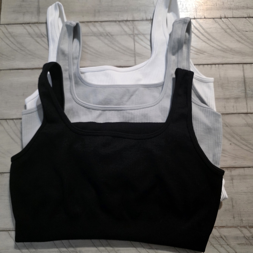 3-Pack Ribbed Snap Body Suits in Black, Light Gray, White with Tummy Control